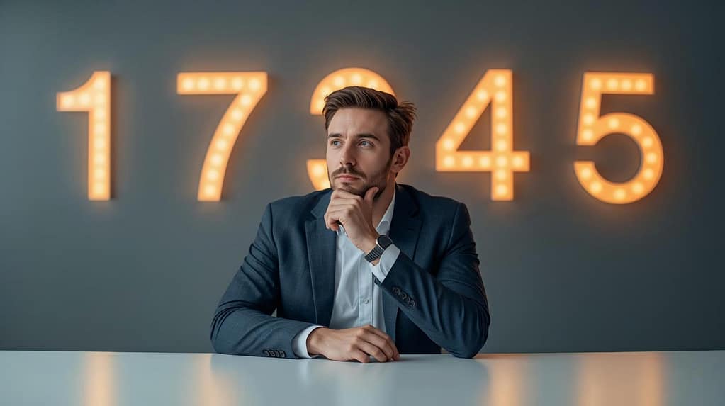 Mężczyzna w garniturze myślący o finansach i oszczędzaniu w euro, na tle podświetlonych cyfr – ekspert Pomocnik Holenderski
