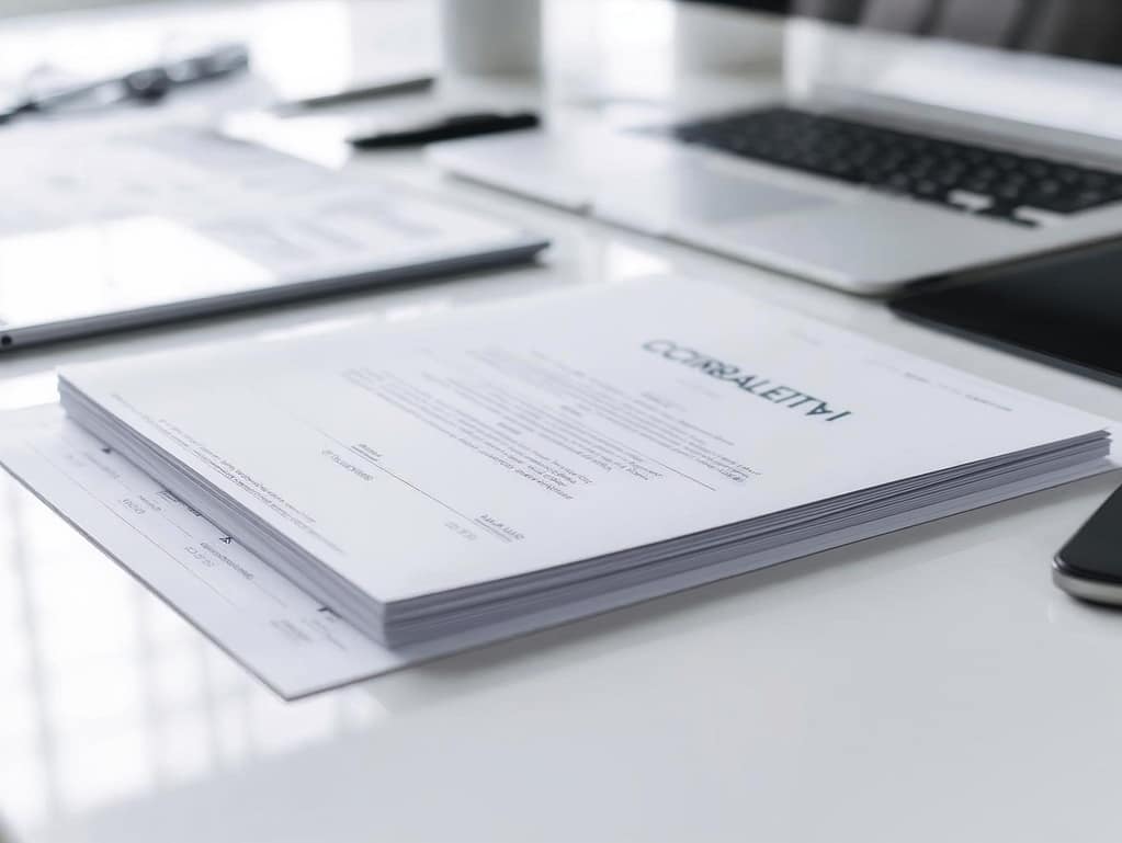 Formalności meldunkowe w Holandii – lista dokumentów. Dokumenty potrzebne do meldunku w Holandii leżące na biurku obok laptopa.